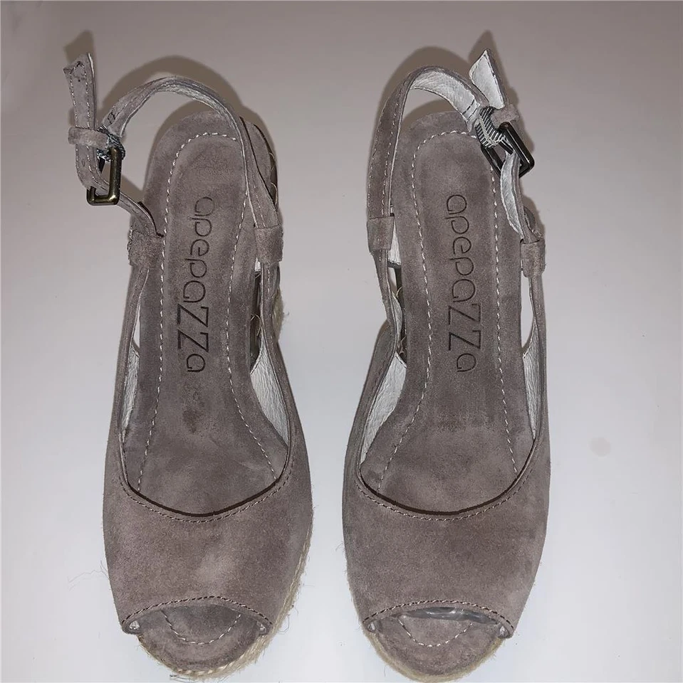 APEPAZZA CARMELA Gris Taupe Gamuza Cordones Cuña Plataforma Zapatos 6 Foto 3 de 4