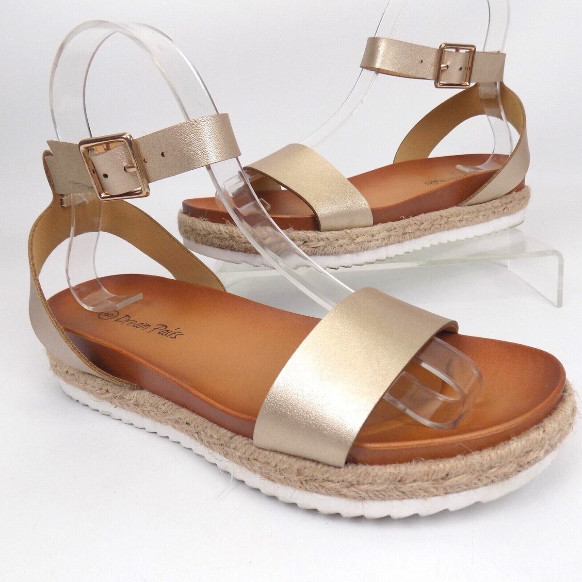 DREAM PAIRS Women's Kathy Espadrille Casual Gold Sandals Size