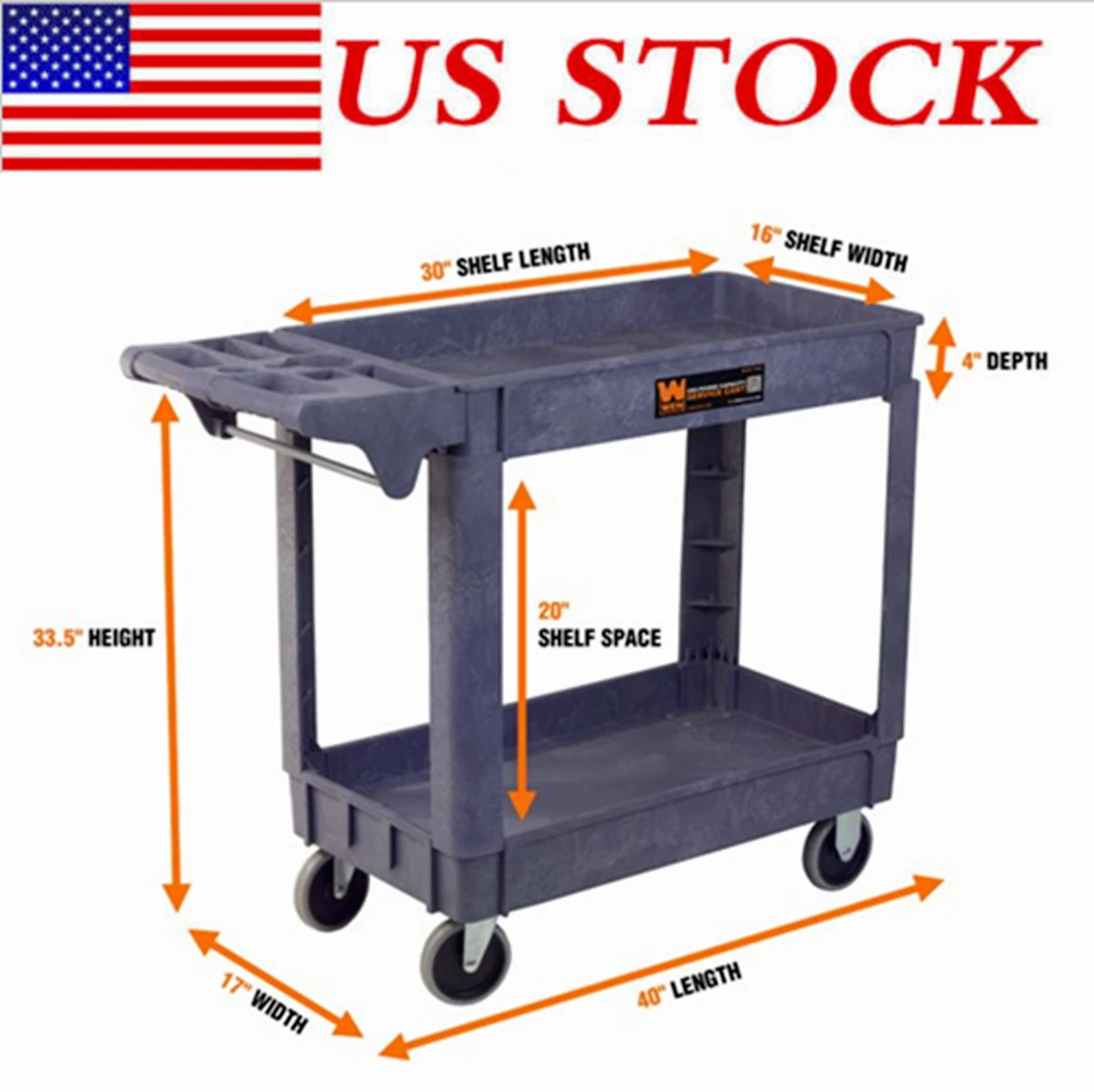 Uline Flat Shelf Utility Cart With Pneumatic Wheels In