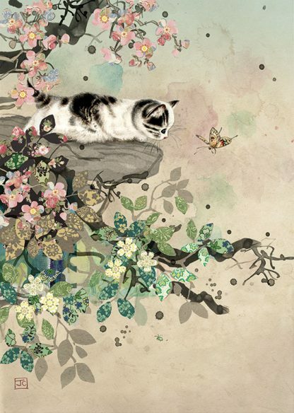 Kitten Ledge Gold Foil Embossed Blank Card by Bug Art