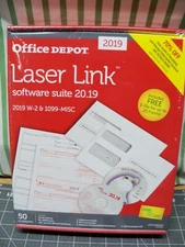 Office Depot Laser Link Software Suite W-2 + 1099-Misc 50 Employees 2019 USA W2