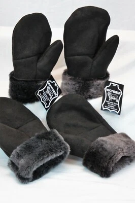 2 Couleurs Moufles Unisex En Cuir Shearling Peau De Mouton Véritable Hiver S-2XL - Photo 1/4
