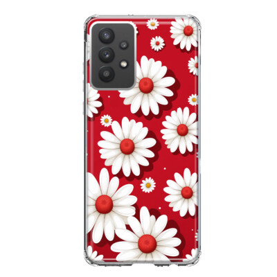 For Samsung Galaxy A32 Shockproof Hybrid Case, Red White Daisy Polkadots
