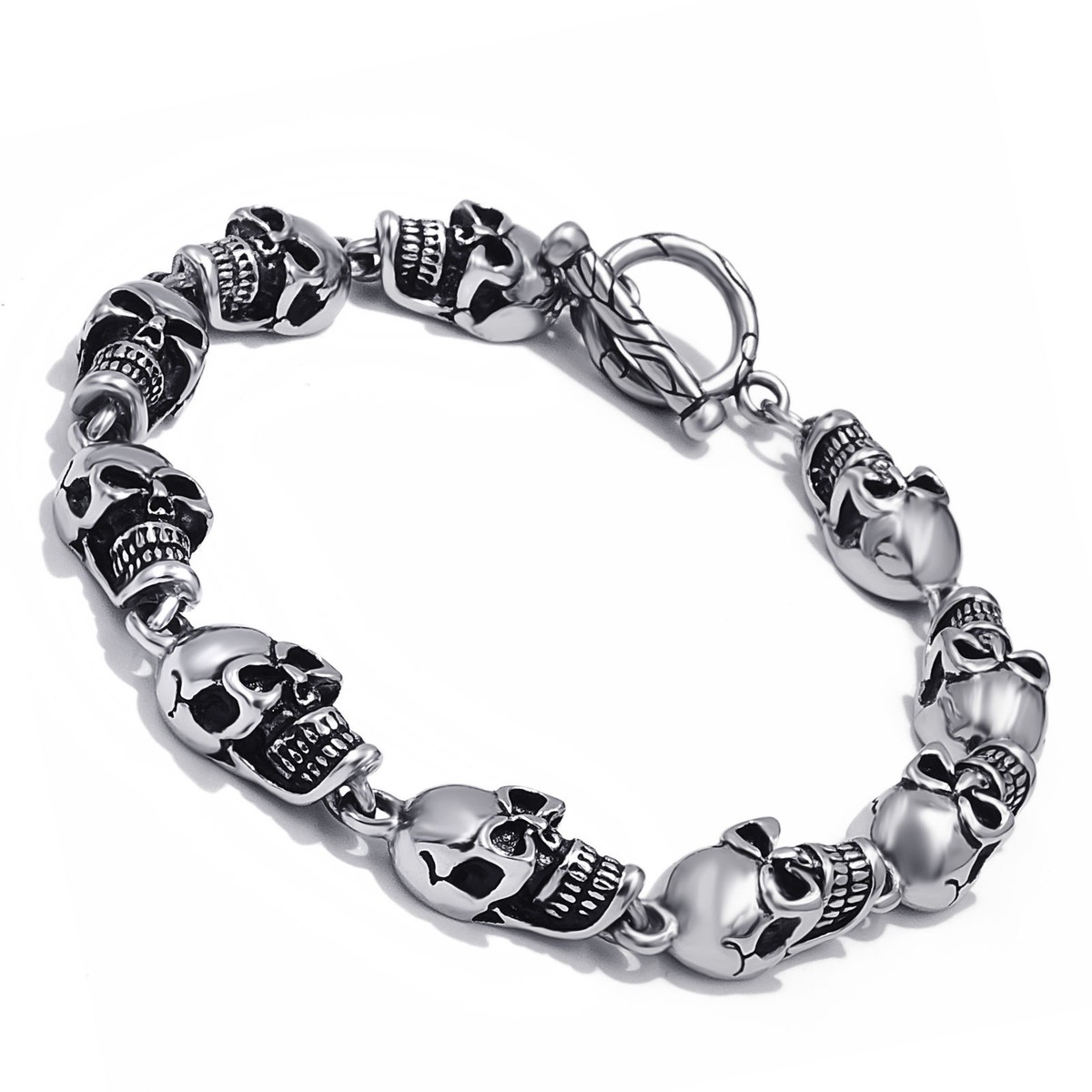 Men's Silver Skull Ghosts Stainless Steel Chain Bracelet Biker