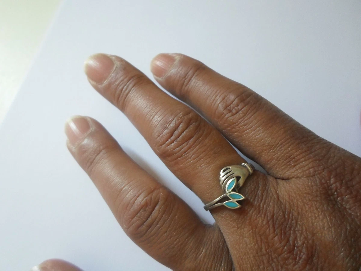 Bague En Argent Massif - Design Fleur Avec Cabochon D'onyx Et Zirconiums - Taille 57 - Occasion