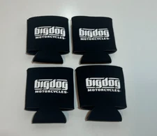 NEW BIG DOG MOTORCYCLES BLACK CAN KOOZIE SIGNATURE LOGO   SOLD IN SET OF FOUR
