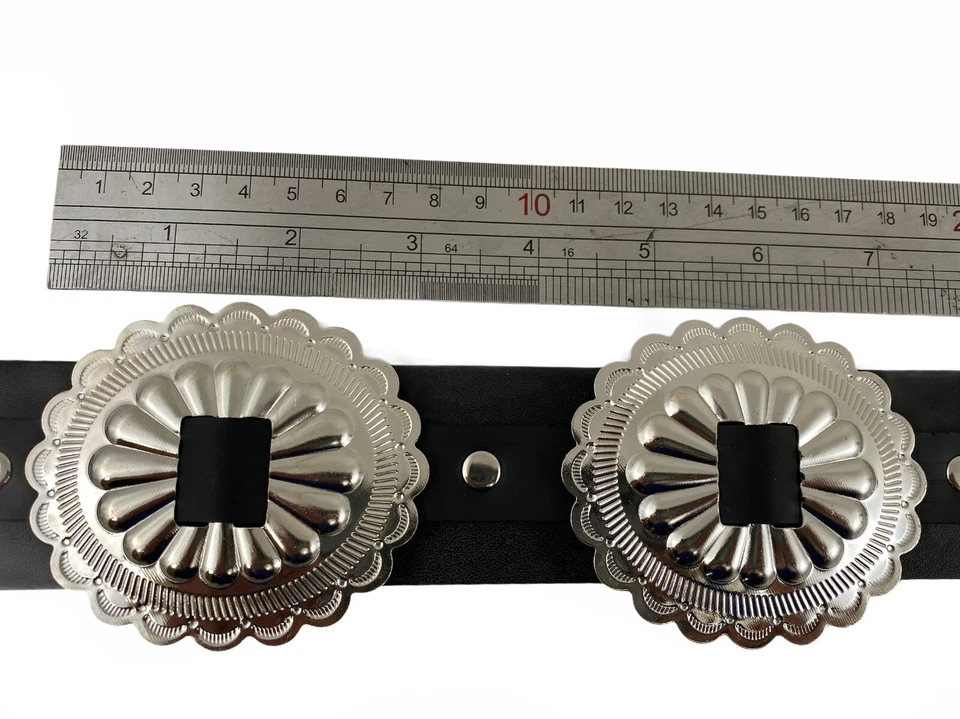 Grande cintura concho vera pelle nera cintura punk gotica rock conchiglia maddelion  - Immagine 3 di 4