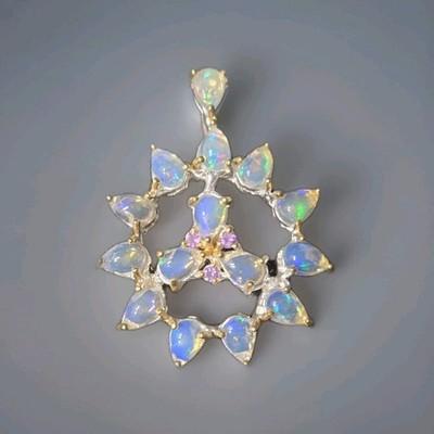 Unikat Design Natur Opal & Amethyst 925 Sterling Silber Anhänger Schmuck 2002