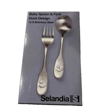 Selandia Baby Spoon And Fork Set Duck Design Stainless Steel Silverware 18/8 New