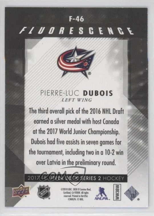2017-18 Upper Deck Fluorescence Blue /50 Pierre-Luc Dubois #F-46 Rookie RC - Image 2 of 2