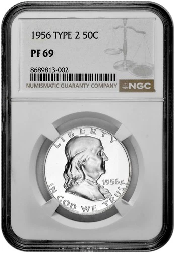 1956 Type 2 50C Proof Silver Franklin Half Dollar NGC Graded PF 69 in New Holder