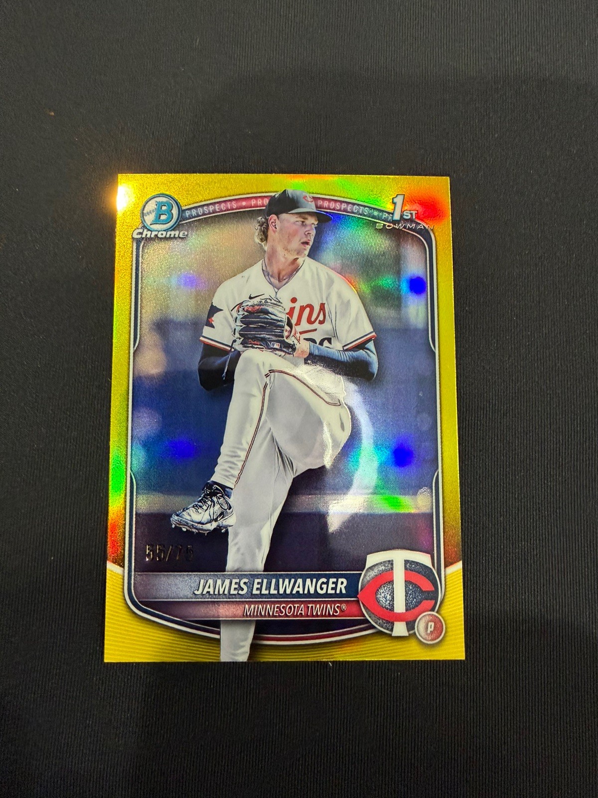 2025 BOWMAN DRAFT CHROME  JAMES ELLWANGER 1st BOWMAN TRUE YELLOW REF /75 TWINS