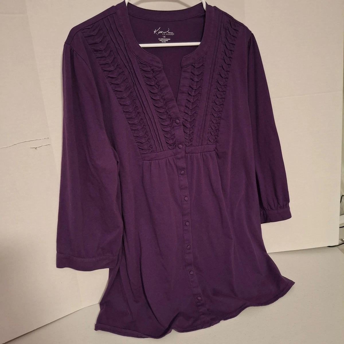 Blouse Kim Rogers 100% Coton Manches Courtes Femme Taille L Bleue