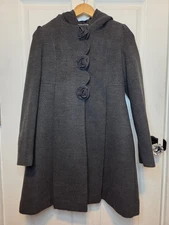 Rothschild Coat Gray Hooded Rosette Buttons L NWT Classic Victorian Holiday