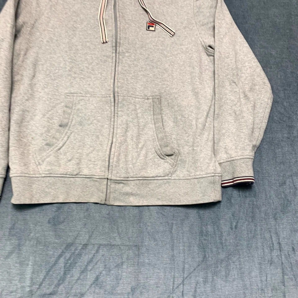 Sudadera con Capucha Fila Para Hombre Grande Gris Jaspeado Cremallera Completa Logo Algodón Dobladillo Acanalado Forrada de Vellón Foto 2 de 4