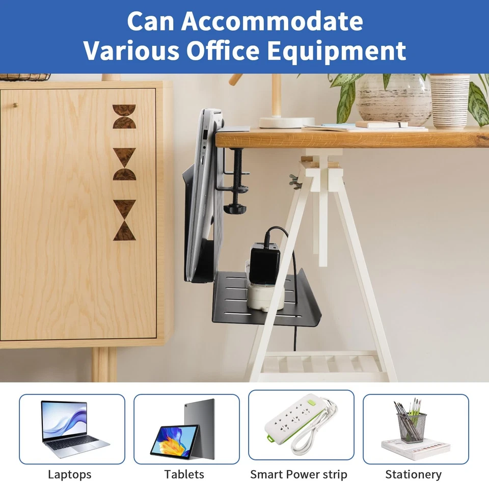 Storage Laptop Holder with Cable Tray | Space Saving Organize Black - Image 4 of 4