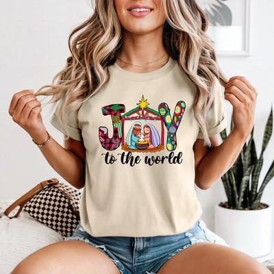 Joy To The World Krippe Weihnachten Damen T-Shirt Urlaubsszene