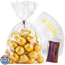 NPLUX 50 Pack Cellophane Bags Small Plastic Cookie Bag Clear Treat Bags with 