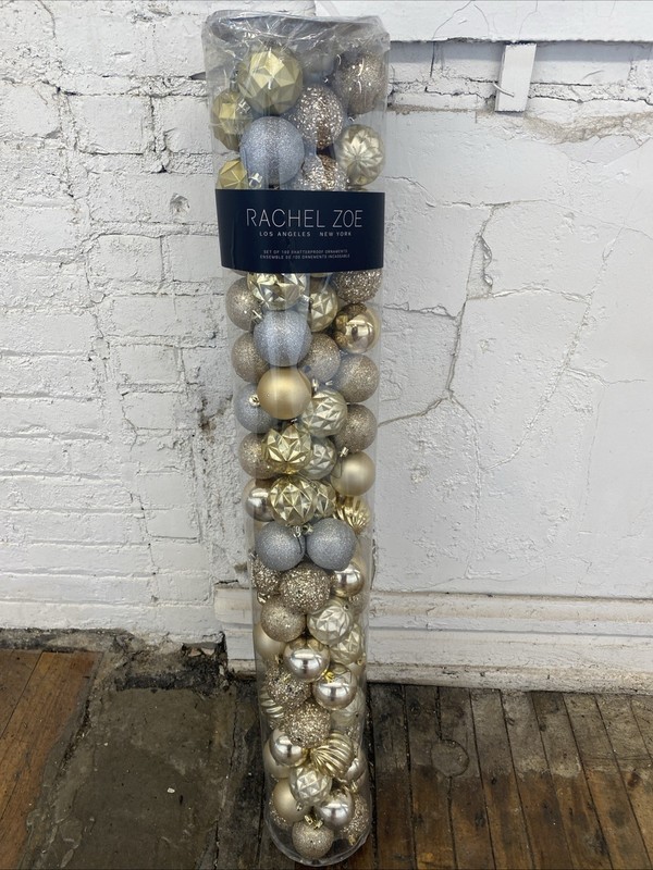 100 Rachel Zoe Shatterproof Christmas Ornaments.  Silver, Gold , & Glitter EUC