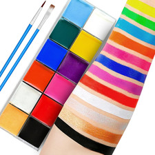 Face Paint 12 Color, Halloween Face Body Painting Set with Brushes, Safe Non-T