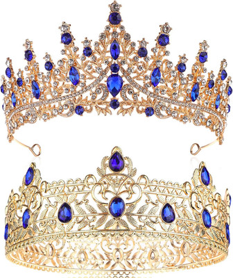 2 Pcs King and Queen Crowns Set King Crowns for Men Royal Crown with Black Rh...