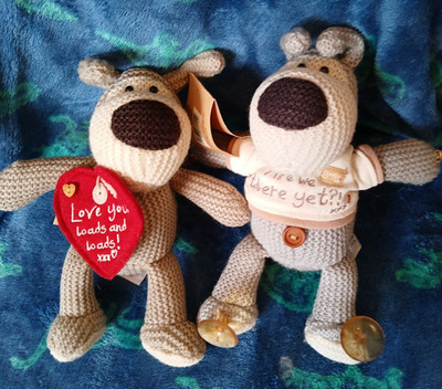 Boofle Bear Dog Expressions Fenster Auto Sucker & Love You Loads Stofftier gestrickt