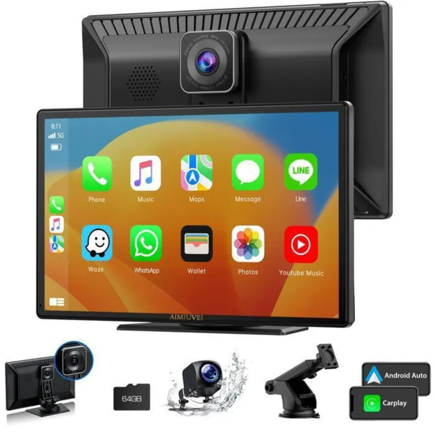 Autoradio portable 9 pouces avec Carplay et Android Auto sans fil écran tactile HD