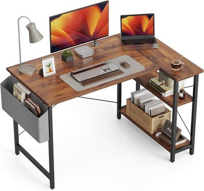 CubiCubi L-förmiger Eckschreibtisch, 100x70 cm Computertisch mit Aufbewahrungstasche, klein