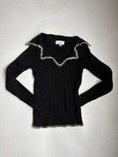 Rihoas The Black Contrast Stitch Sweater Womens size Small Minimalist Knit Y2K