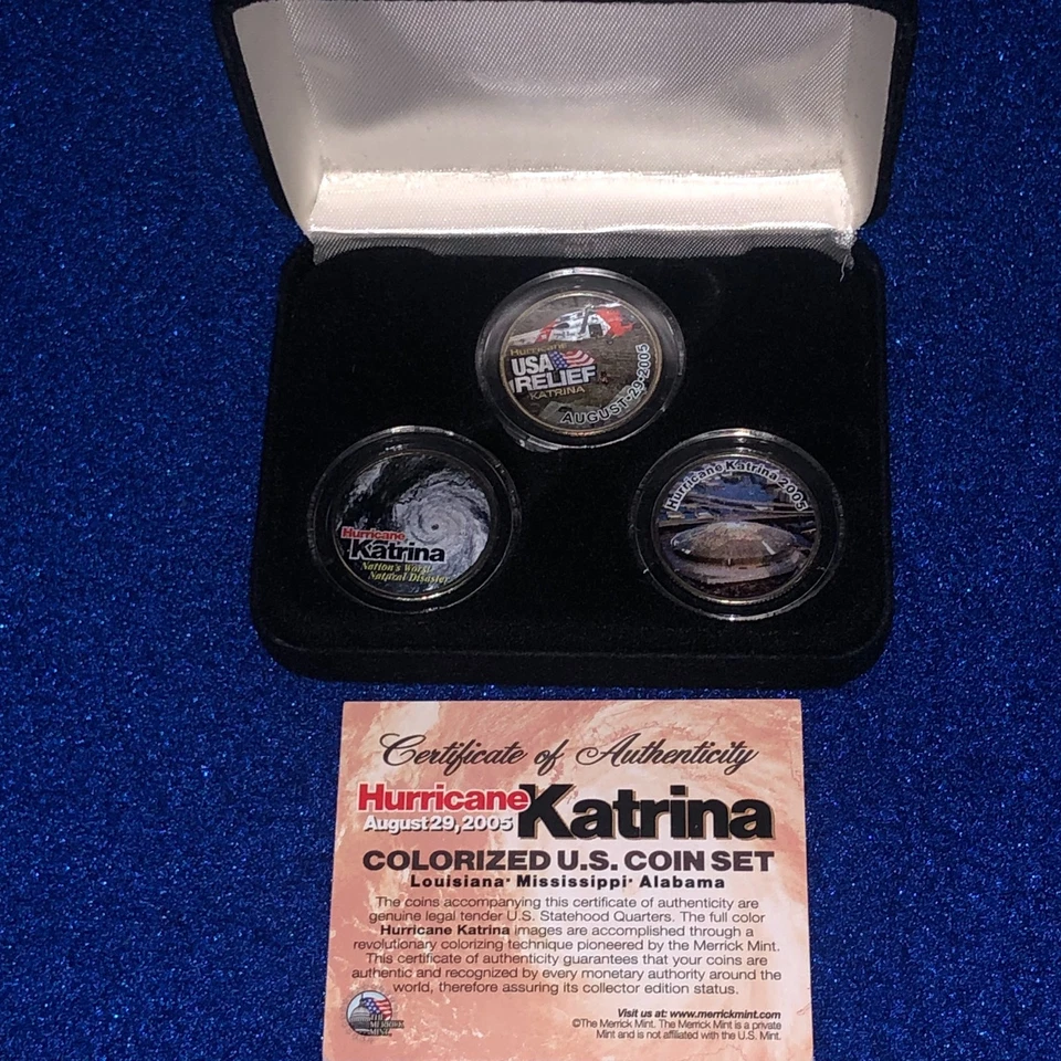 2005 Hurricane Katrina Colorized State Quarter US Mint 3 Coin Set with Capsules - Image 2 of 4