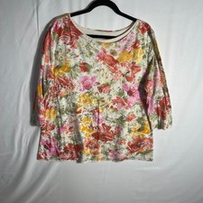 Coldwater Creek Womens Floral T-shirt Top Blouse 3/4 Sleeve Maximalist Art Sz XL