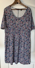 Lands End Womens Dress Large 14-16 Ditsy Floral Jersey Stretchy Pockets Modest