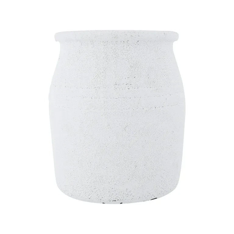 Distressed White Terra-cotta Crock Volcano Finish Rustic Decorative Vase 7in H