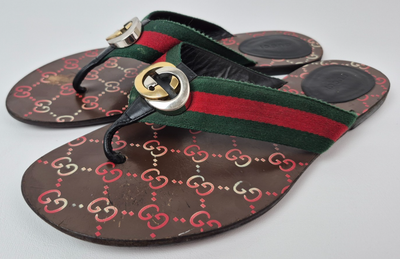 Gucci Red & Green KIKA Leather Mens sandals size 6 Gucci Red & Green Kika Thong Sandals | Smart Closet main image 3