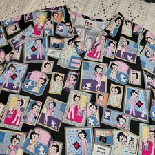Vtg Betty Boop Scrub Top Shirt AOP 90s 1997 Womens XXL Clinic Cartoon Pockets