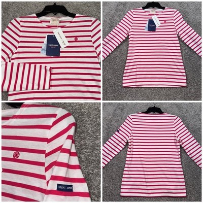 Lilly Pulitzer x Saint James Minquidame Pink Stripe Round Neck Tee Sz XS NEW