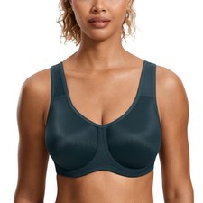 SYROKAN Women's Max Control Underwire Sports Bra, High Impact, Dark Green, 38G