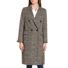 Sosken Women's Double Breasted Button Front Longline Plaid Long Sleeve Coat Sz 3