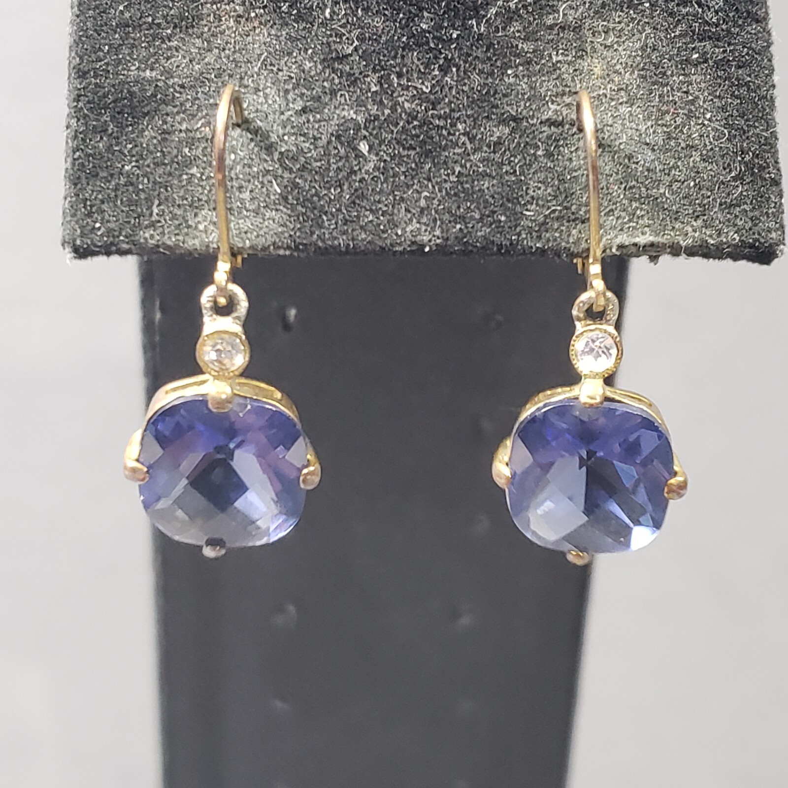 Dangle Earrings Gold Tone Blue Glass Rhinestones Modernist Boho Pierced 1.25