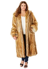 Roaman's Women's Plus Size Full Length Faux-fur Coat With Hood