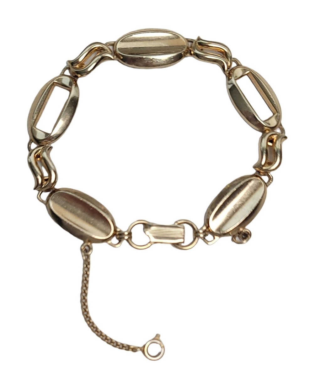 Pamar Oval Links Vintage Safety Chain Fold Over Clasp Bracelet