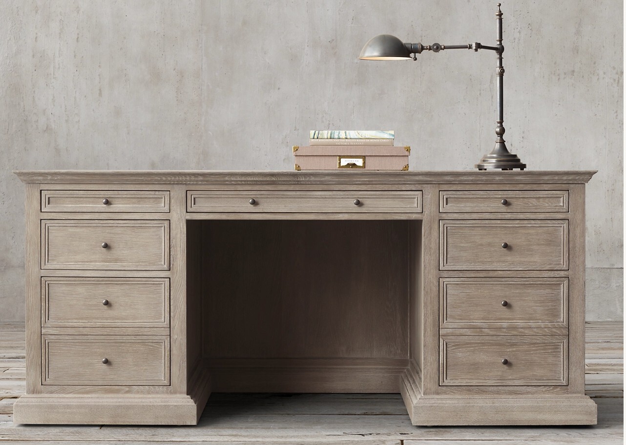 Restoration Hardware French Panel 71"aged oak gray desk, excellent condition eBay