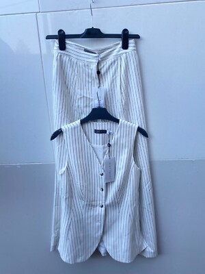 MINT VELVET IVORY PINSTRIPE WAISTCOAT AND TROUSERS SET SIZE UK 6 - CURRENT STOCK