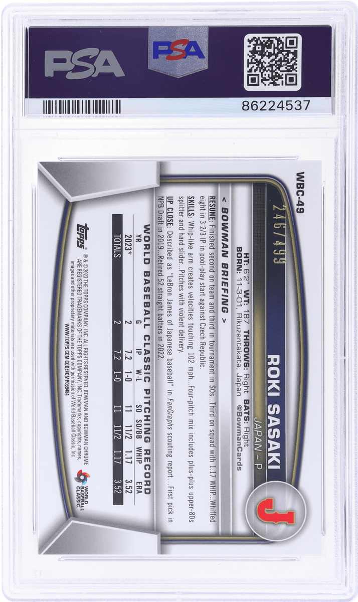 2023 Bowman Chrome Roki Sasaki Wbc Flag Refractor #WBC49