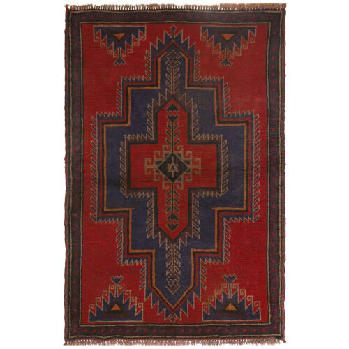 133x86cm Tribal Hand Knotted Oriental Red Multi Rug Geometri Area Carpet B16370 - Picture 1 of 2