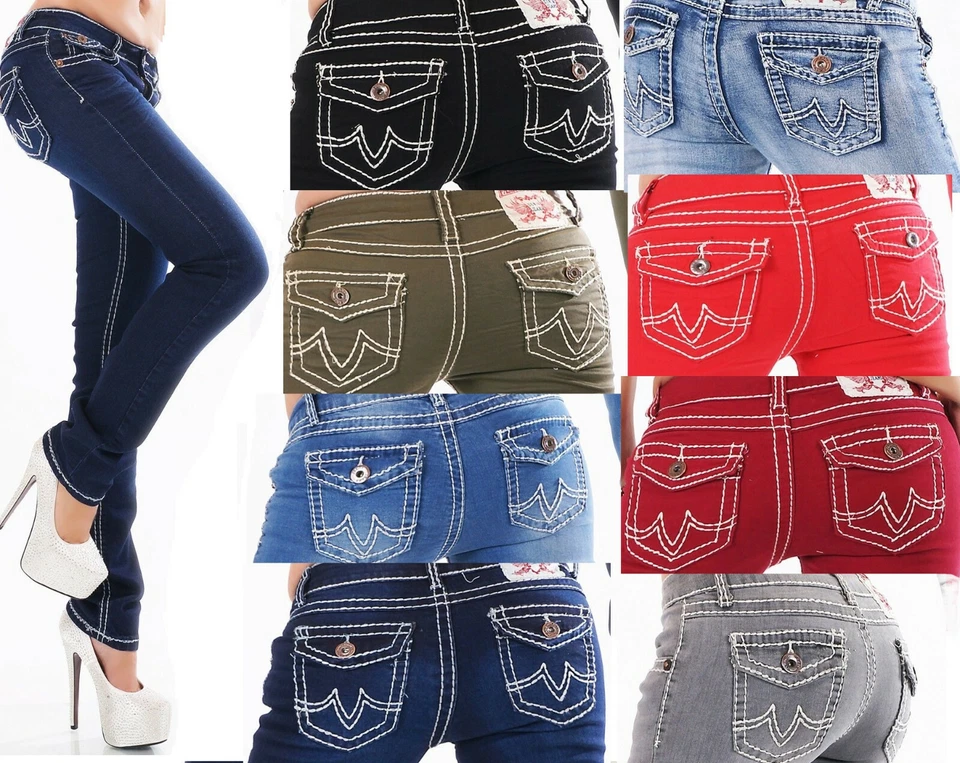 Jeans Damen Jeans Flap Pocket dicke Nähte Jeanshose Gerades Bein Milax-Fashion - Bild 1 von 1