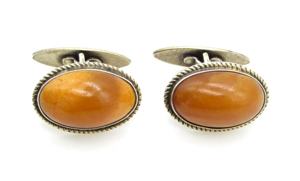 Gemelos de yema de huevo VERMIEL oro plata 875 ámbar báltico ruso vintage Foto 2 de 4