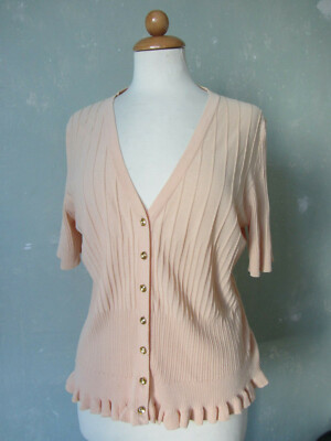 Elégance Shirt Jacke Strickjacke Cardigan kurzarm schöne Knöpfe 42 XL