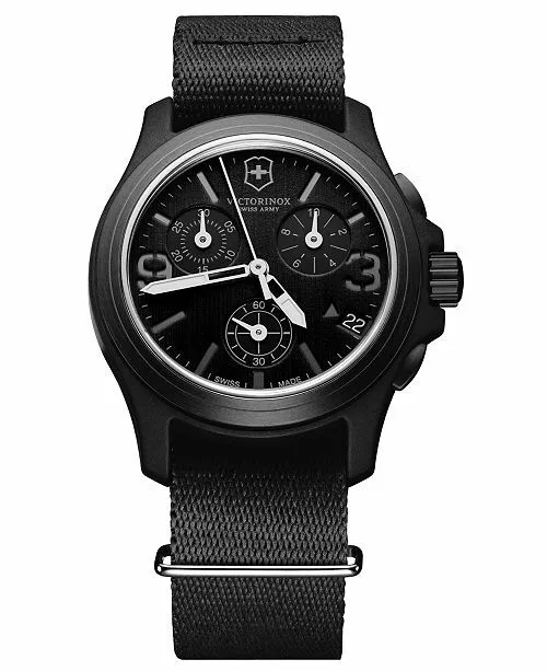 NEW Swiss Army Original Chronograph Black Nylon Men's Watch 241534 SHIP FREE