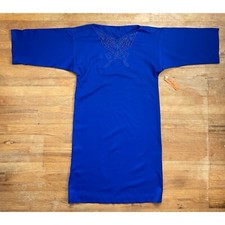 Vintage Butterfly Embroidered Dress Size Medium 1970s Cobalt Blue Twill Wool